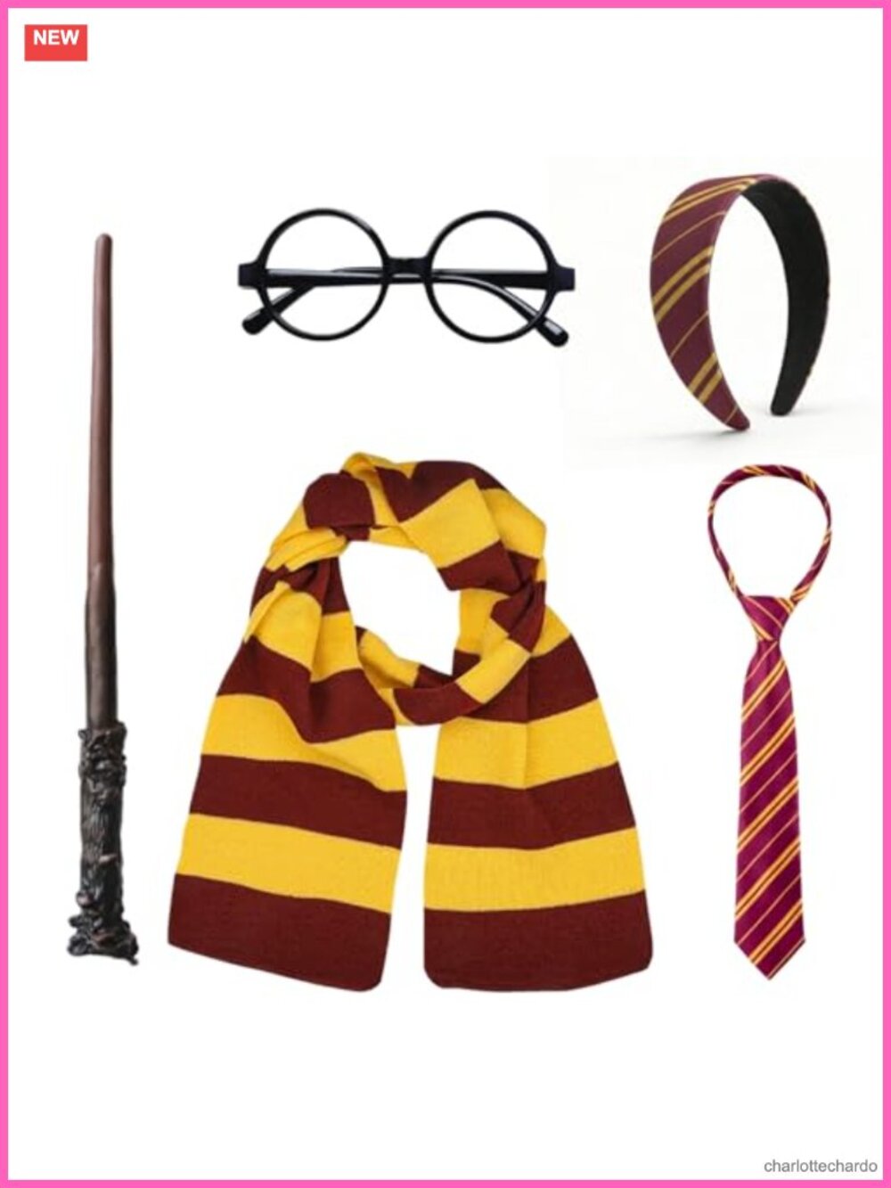 5-Piece Wizard Costume Accessory Set Wand Scarf Glasses Tie Headband Cosplay